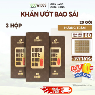 Combo 03 hộp khăn ướt bao sái lau bàn thờ EcoWipes hộp 20 gói hương trầm