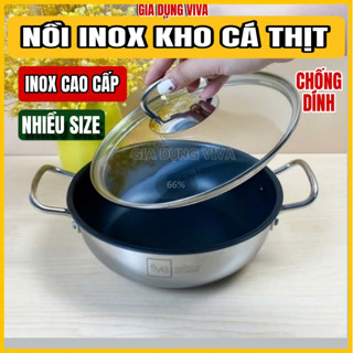 Nồi inox 430 chống dính bếp từ Fivestar kho thịt cá ( 18cm / 20cm ) có nắp kính, 3 đáy VIVA
