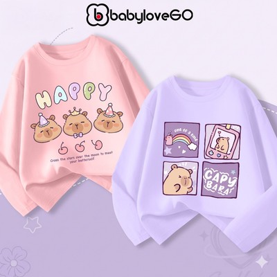 Áo thu đông dài tay cho bé gái BabyloveGO BST Capybara chất thun cotton mềm mịn thoáng mát cho bé 1-10 tuổi