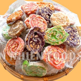 Kẹo Dừa nướng Mix 7 Vị Đậu Phộng cuộn bánh tráng  -Kẹo dừa non cuộn mix 7 vị - 450g