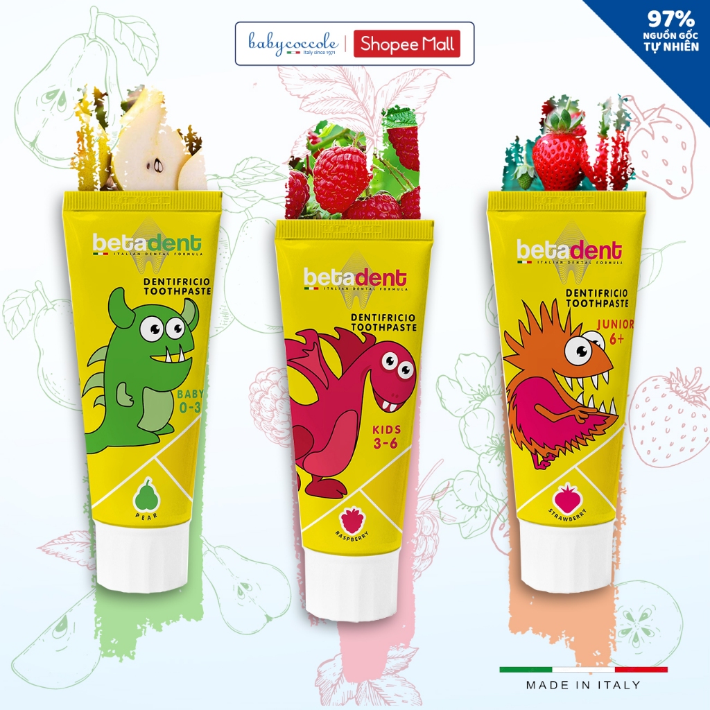 Kem đánh răng cho bé Betadent 0-12Y trẻ em nuốt được, củng cố men răng và chống sâu răng 75ml