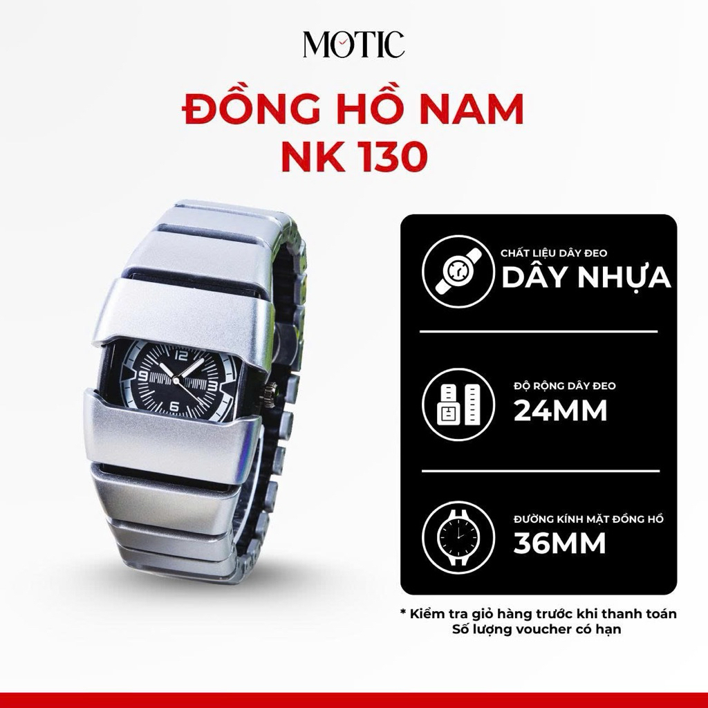 Đồng hồ thể thao Nk130 dành cho nam dây nhựa trẻ trung chống nước thời trang,kim phát quang