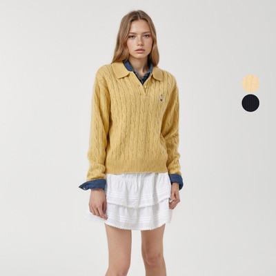 Áo Len WHO.A.U Steve Cable Button Collar Pullover_WHKAF4931F