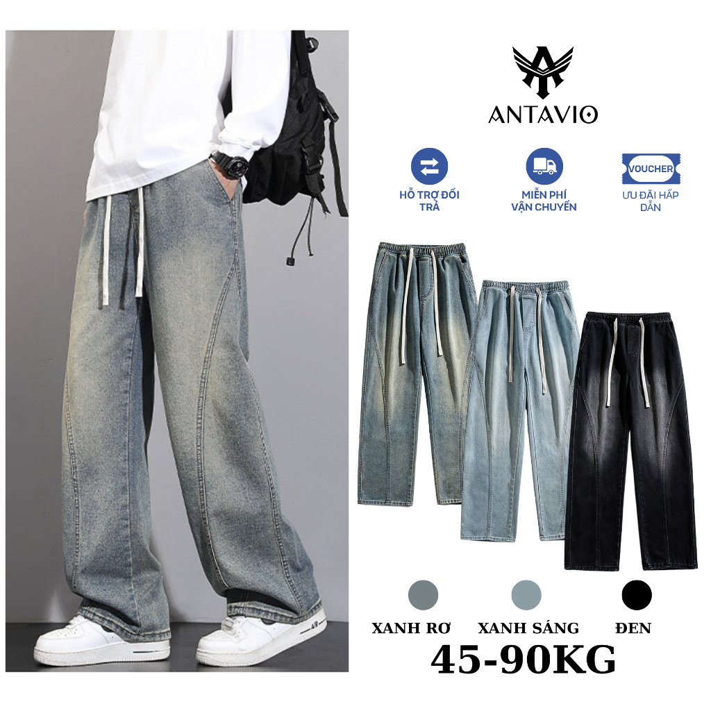 Quần Jean Nam Ống Suông Rộng ẢNTAVIO Phong Cách Hàn Quốc Dễ Phối Đồ 3 Màu Size…