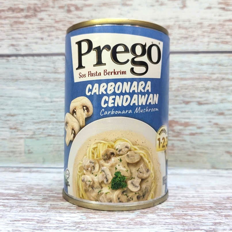 PREGO ++ Lon XANH DƯƠNG 295g ++ SỐT MÌ Ý CARBONARA NẤM / MALAYSIA / Mushroom Pasta Sauce (HALAL)
