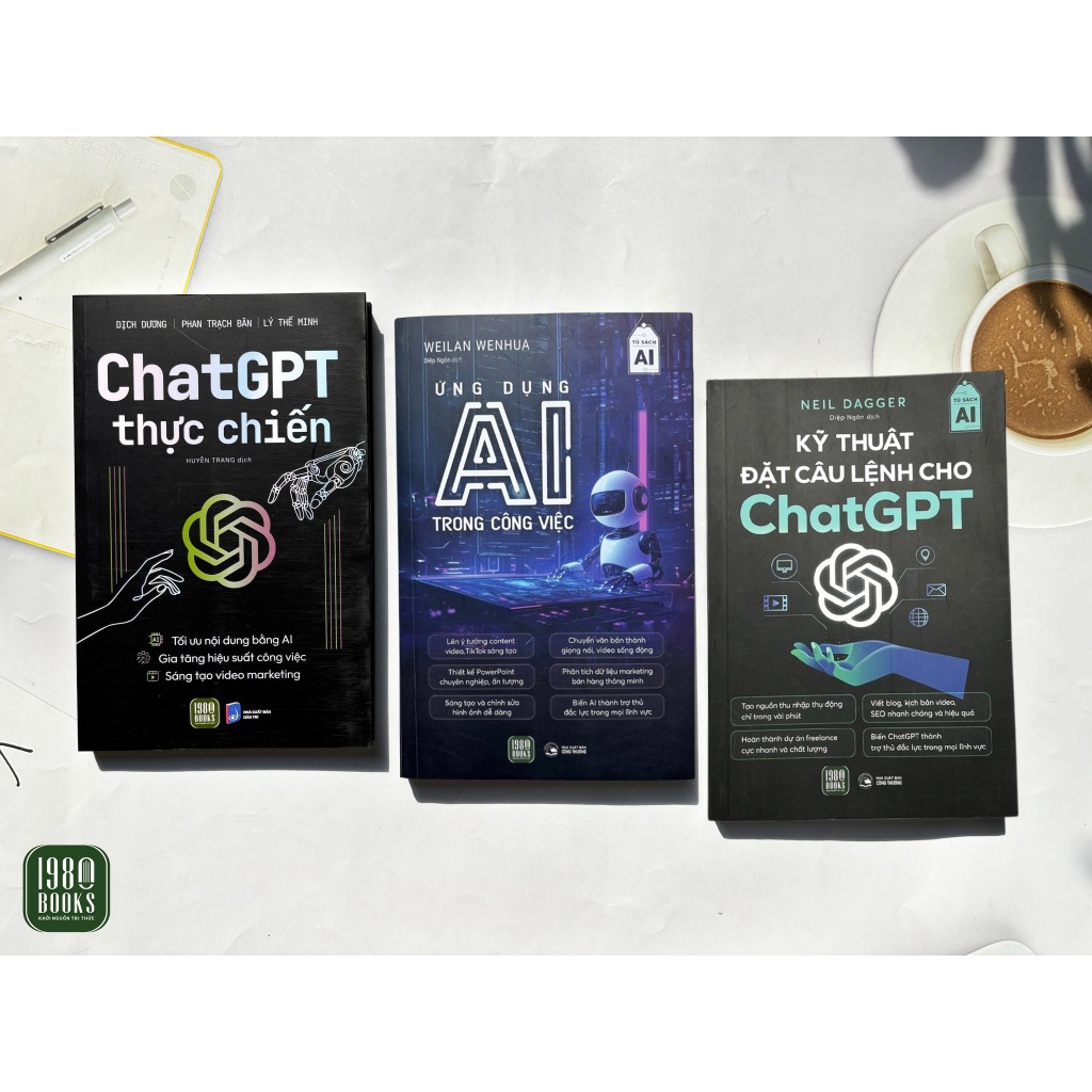 Sách - Combo 3 cuốn sách Kỹ thuật đặt câu lệnh cho ChatGPT + ChatGPT thực chiến + Ứng dụng AI trong 