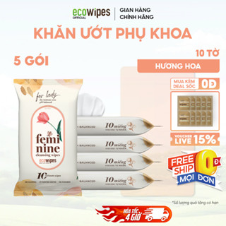 Combo 05 gói khăn ướt phụ khoa vệ sinh phụ nữ EcoWipes gói 10 tờ hương hoa