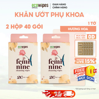 Combo 02 hộp 40 gói khăn ướt phụ khoa vệ sinh vùng kín phụ nữ EcoWipes gói 1 tờ hương hoa