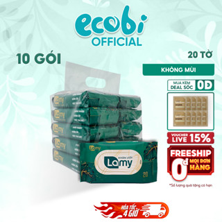 Thùng 10 gói khăn ướt cho bé Lamy gói 20 tờ không mùi không parabens an toàn nhỏ gọn