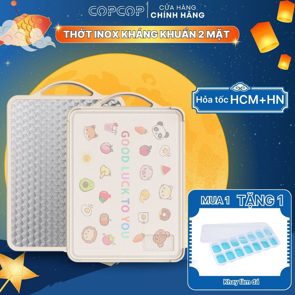 Thớt inox 304 kháng khuẩn 2 mặt COPCOP thớt mặt nhựa lúa mạch và mặt inox 304 an toàn tiện lợi