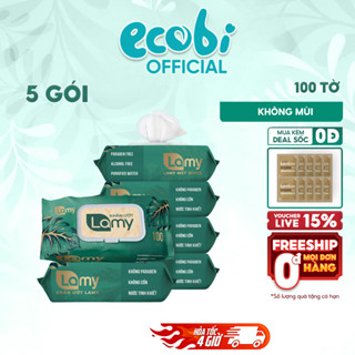 Combo 05 gói khăn ướt cho bé Lamy 100 tờ không cồn không parabens cao cấp dành cho em bé