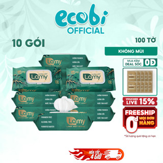 [HỎA TỐC HN-SG] Thùng 10 Gói Khăn Ướt Lamy Gói Lớn 100 Khăn Không Mùi Không Paraben Cho Bé Sơ Sinh