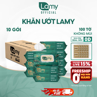 [LAMY OFFICIAL]_Thùng 10 Gói Khăn Ướt Lớn Lamy 100 tờ Cho Bé Không Paraben Cao Cấp An Toàn Cho Da