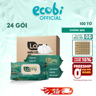 Thùng 24 gói khăn ướt Lamy 100 tờ không cồn không parabens cao cấp dành cho em bé