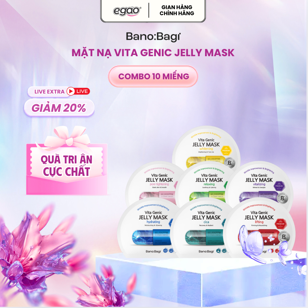 [LIVE] COMBO 10 Miếng Mặt Nạ BANOBAGI Vita Genic Jelly Mask Giúp Dưỡng Ẩm, Cải Thiện Làn Da Banobagi