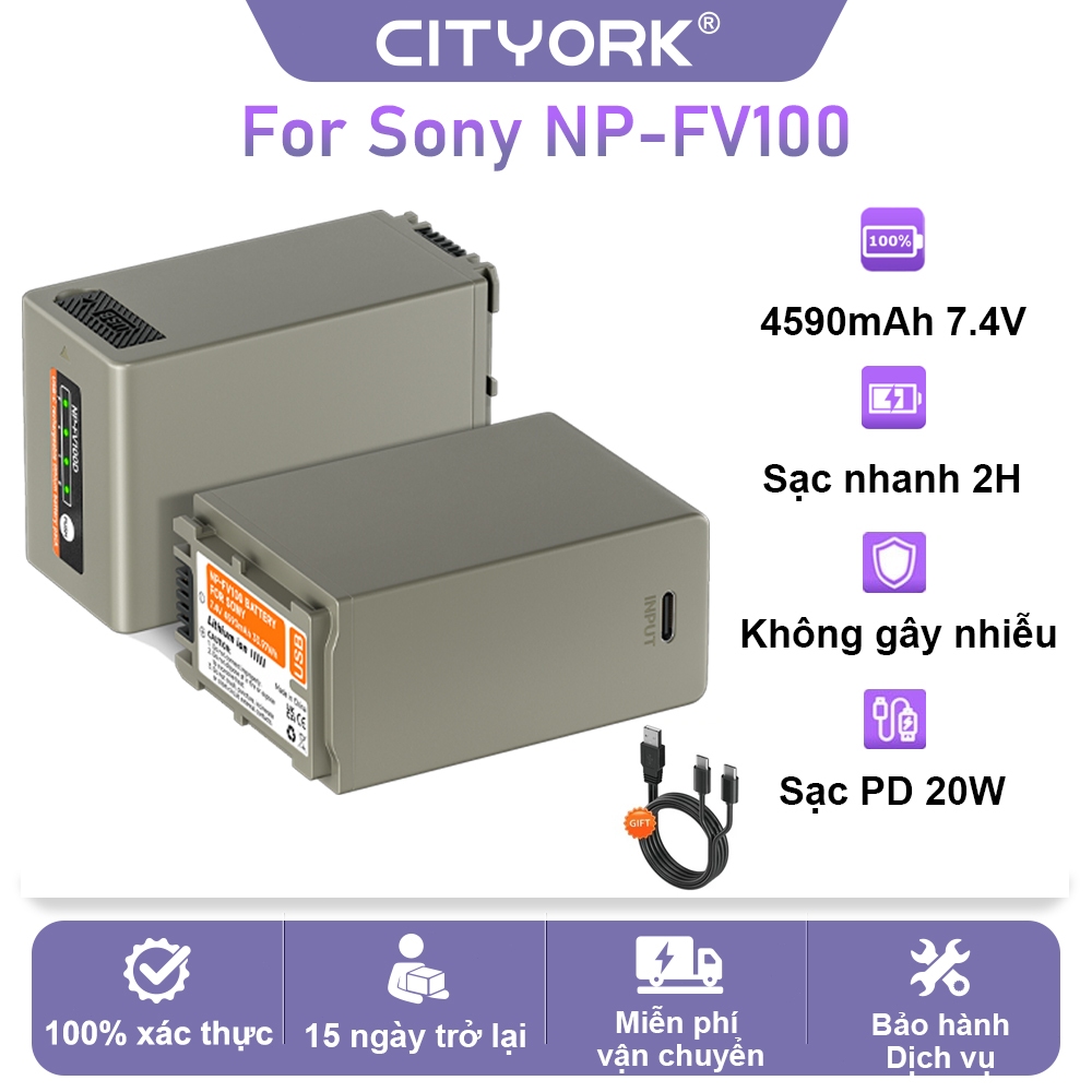 CITYORK Pin máy ảnh Sony NP-FV100 4590mA Cho Sony  FDR AX100 NP FV30 NP FV50 FV70 SX83E SX63E