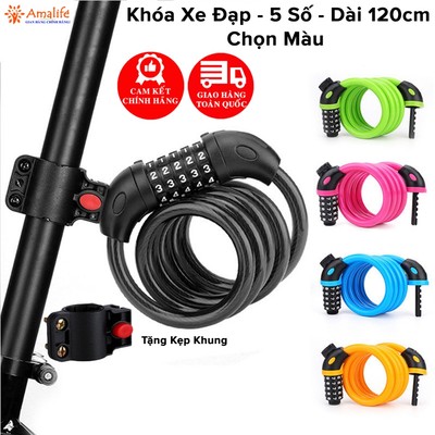 Khóa Xe Đạp Dây Thép Dài Bọc Nhựa 120cm 5 Số Bảo Mật Chọn Màu – Bộ Khóa Xe Máy Không Khóa Chống Trộm - Hãng Amalife