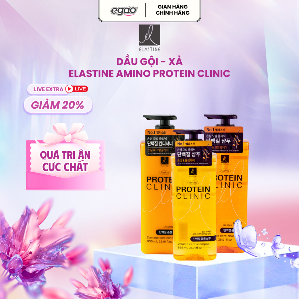 Combo Dầu Gội & Dầu Xả Dưỡng Tóc Elastine Amino Clinic Hỗ Trợ Phục Hồi Hư Tổn, Làm Sạch Và Làm Mềm M