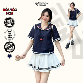  Set Thủy Thủ Cute 2 Món Áo + Váy Ngắn Nữ Sinh Nhật Bản Hàn Quốc 