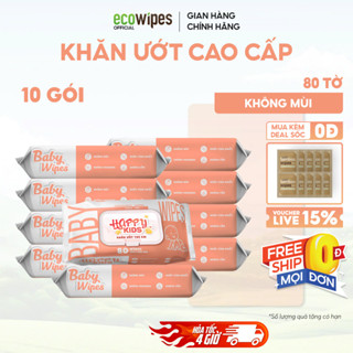 Thùng 10 gói khăn ướt cho bé Happy Kids cao cấp gói 80 tờ không mùi không paraben