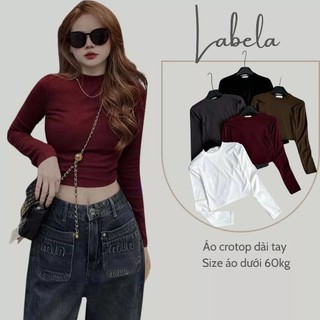 Áo Thun Croptop Dài Tay Labela, Áo Cổ Tròn Dáng Body Chất Liệu Thun Cotton 311