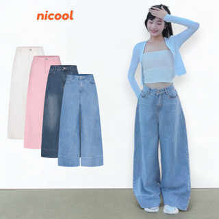 Quần Jean Nữ Ống Rộng Nicool Lai 10cm Quần Bò Dài WASH Dáng Suông Lưng Cao Che Khuyết Điểm N41-Q69