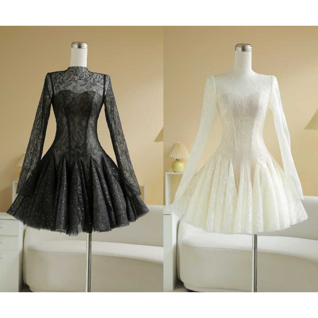  SÒ VINTAGE - VELIANA đầm ren kim sa lót lưới tay dài 