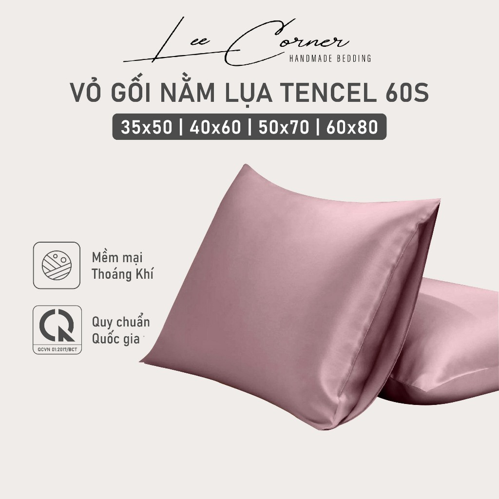Vỏ Gối Nằm Lụa Tencel 60s Cao Cấp LEE CORNER, áo gối không khóa kéo 35x50 40x60 45x65 48x74 50x70 60x80cm (có may riêng)