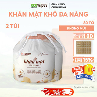 Combo 02 túi khăn mặt khô đa năng EcoWipes cuộn 80 tờ dày 75gsm không mùi thay thế khăn lau mặt