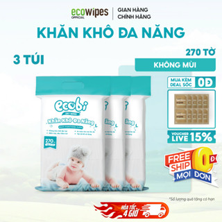 Combo 03 túi khăn vải khô đa năng cho bé Ecobi túi 270 tờ mềm mịn dai thấm hút tốt