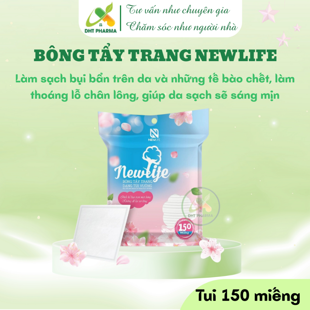 Bông tẩy trang 150 miếng Newlife chất liệu Cotton, Bông tẩy trang, bông tẩy trang Newlife