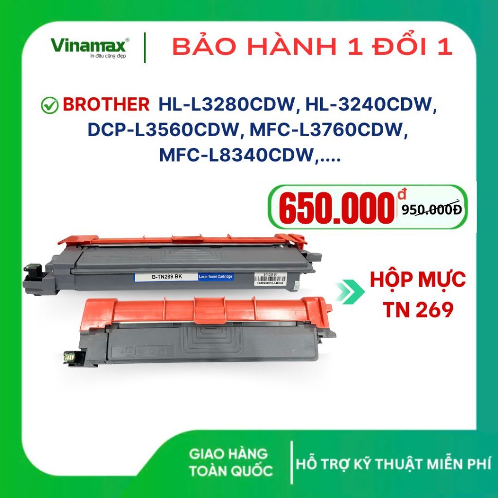 Hộp mực máy in Brother HL-3240CDW, HL-L3280CDW, DCP-L3560CDW, MFC-L3760CDW,... (mã TN269), VINTEC, đ