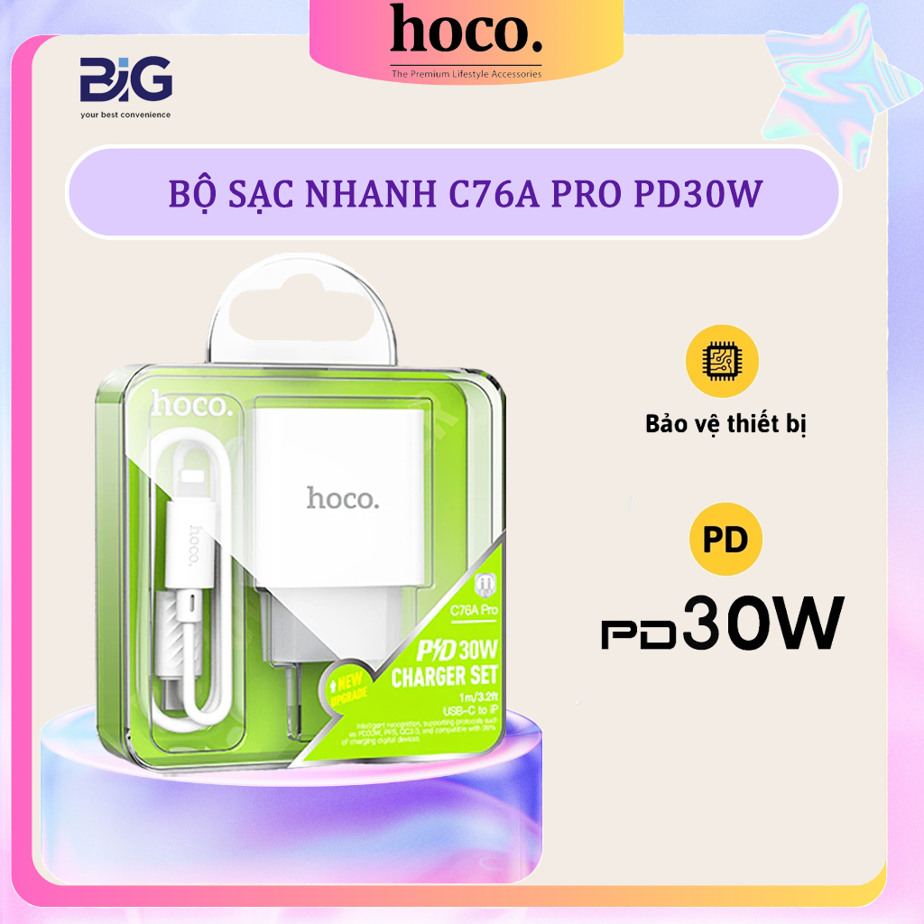 Bộ Sạc Nhanh PD 30W HOCO CHÍNH HÃNG Dùng Cho iPhone 8-14 Sạc An Toàn Ổn Định Chất Liệu Bền Chốg Cháy