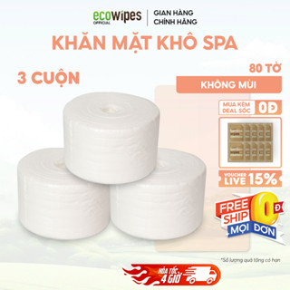 Combo 03 cuộn Khăn mặt khô đa năng EcoWipes 80 tờ size 20x20 dày 50gsm dùng trong Spa