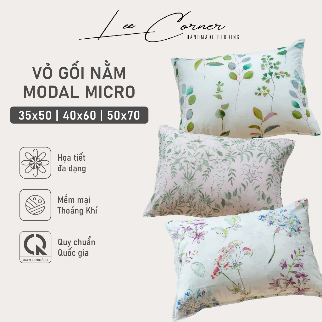 Vỏ gối 45x65cm, 50x70cm Lụa Modal Micro nhiều hoạ tiết LEE CORNER áo gối cao cấp