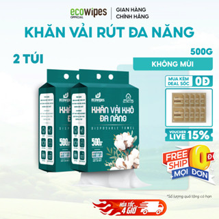TẶNG MÓC TREO_Combo 02 túi Khăn vải rút khô đa năng EcoWipes 500Gr túi rút treo tường tiện lợi