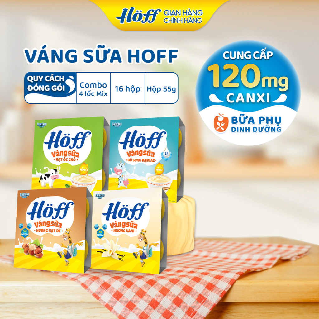Váng Sữa HOFF mix vị cho bé từ 6 tháng tuổi giàu protein và canxi - 4 Lốc (16 hộp x 55g)