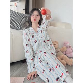   DEAL XẢ KHO  Bộ Đồ Ngủ BY CHANN  SP15  áo dài quần dài họa tiết dễ thương chất liệu đũi hàn  có size đến 80kg  