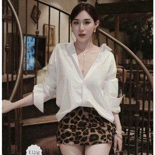  set áo sơ mi chân váy,set đồ nữ sang chảnh,bộ áo sơ mi dài tay chân váy da báo xịn sò hot trend XD35 