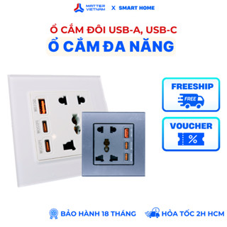  Ổ Cắm Đôi Đa Năng Tích Hợp Cổng USB Cổng Sạc Type C Công Suất 2200W USB : 5V-2A 