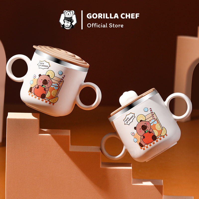 Bình nước trẻ em inox 304 Gorilla Chef thiết kế 2 quai dễ dàng cầm nắm