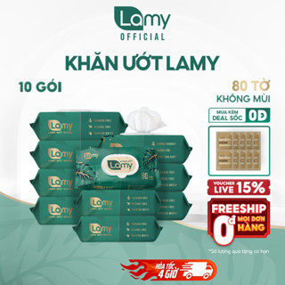 [LAMY OFFICIAL]_Thùng 10 gói khăn ướt Lamy 80 tờ cao cấp không mùi an toàn cho bé