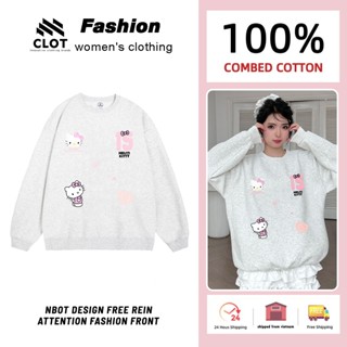 Áo sweater nữ xám Hello Kitty form rộng 100% cotton CLOT áo nỉ thu đông