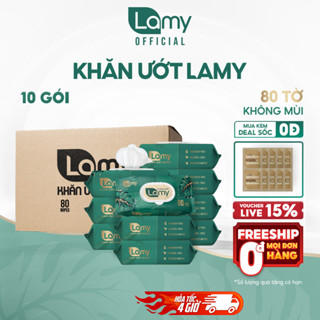 [LAMY OFFICIAL]_Thùng 10 gói khăn ướt Lamy gói 80 tờ cao cấp an toàn cho da nhạy cảm của em bé