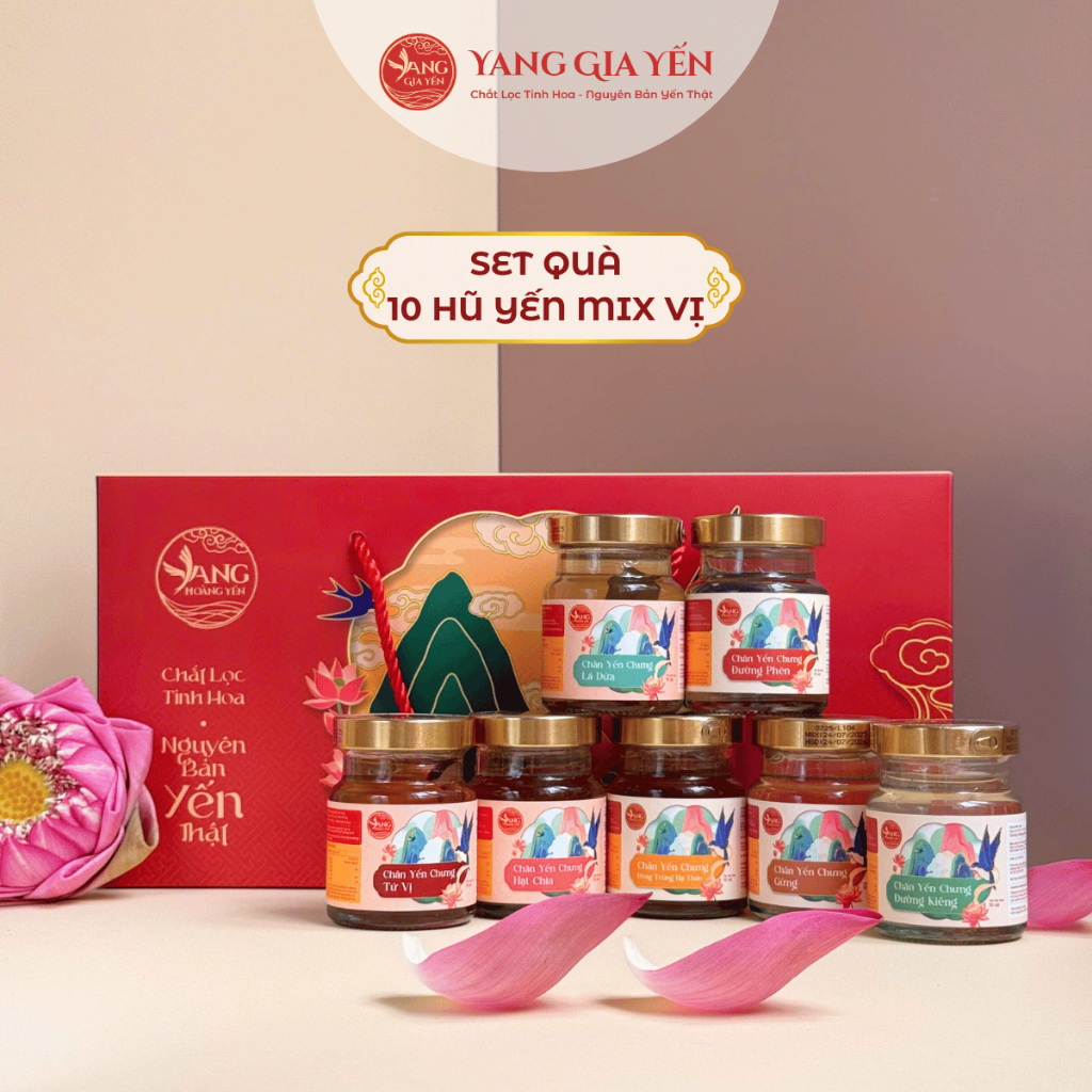 SET Qùa Yến Chưng, Set 10 hũ yến chưng sẵn YANG GIA YẾN mỗi hũ chứa 10g chân tổ yến tươi