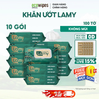 [HỎA TỐC HN-TPHCM] Thùng 10 gói khăn ướt Lamy gói 100 tờ không mùi không parabens cao cấp cho em bé