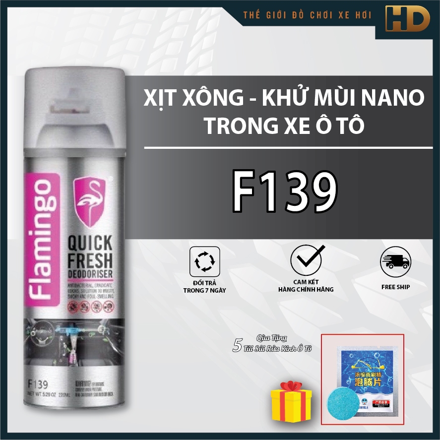 (CHÍNH HÃNG) Xịt Khử Mùi Ô tô, Xịt Xông Khử Mùi Diệt Khuẩn Nano Trong Xe Flamingo F139 220ml