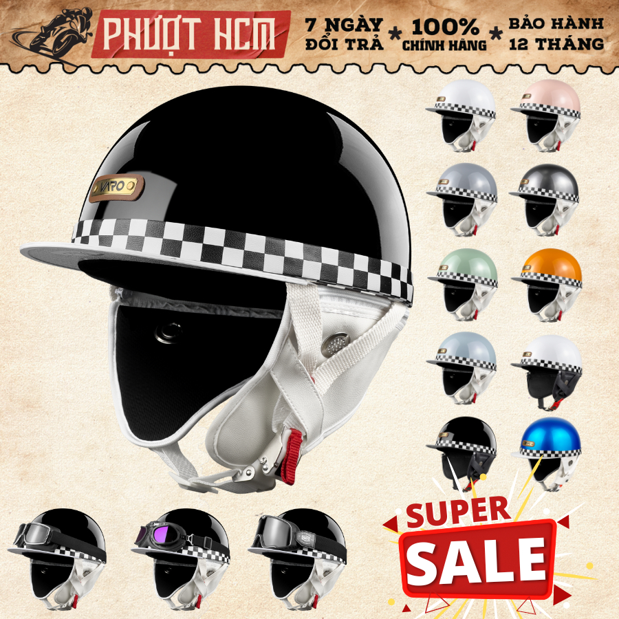 Mũ bảo hiểm nửa đầu Varo Bosozoku Japan Style nửa đầu vintage - Nón bảo hiểm moto Vintage 1/2 đầu