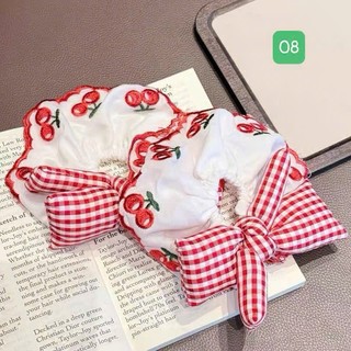 Cột tóc scrunchie viền đỏ nơ caro cherry dễ thương