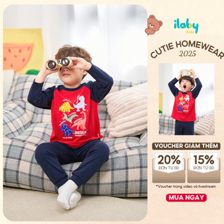  Bộ dài tay bé trai ILABY chất liệu cotton co giãn thoáng mát thiết kế họa tiết khủng long  3488  